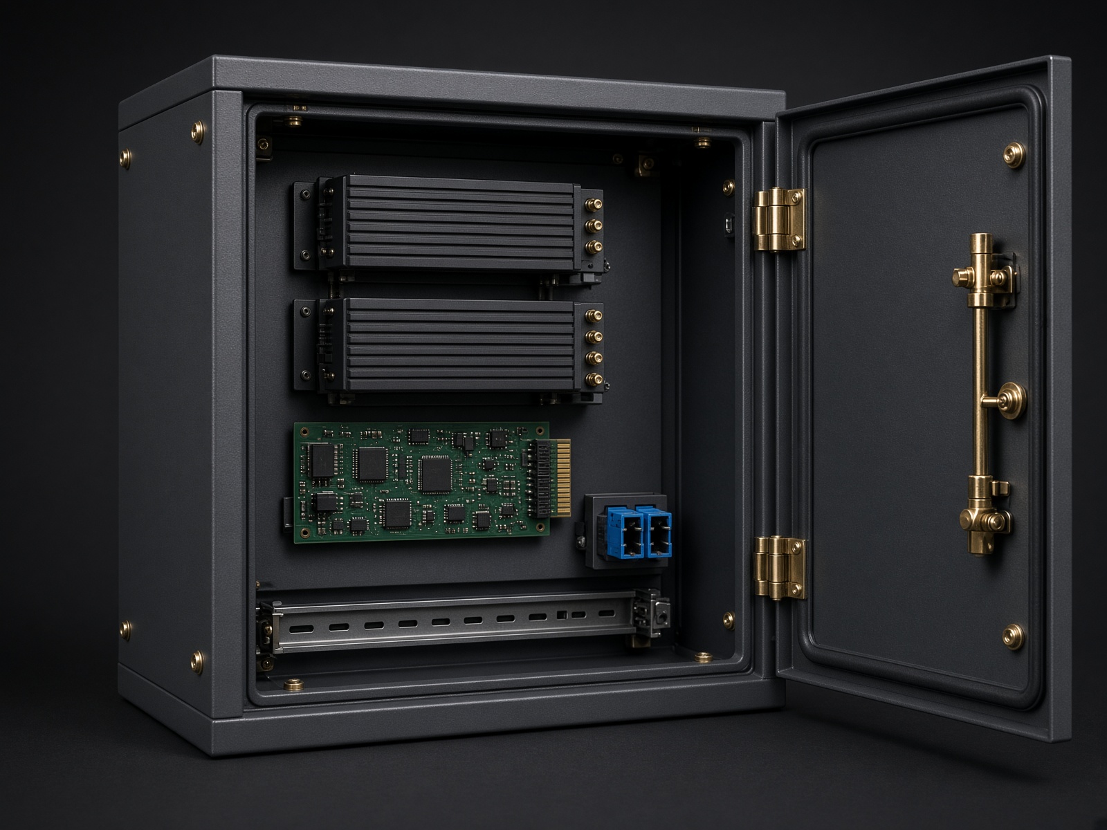 Industrial communications cabinet with dual modules and fiber