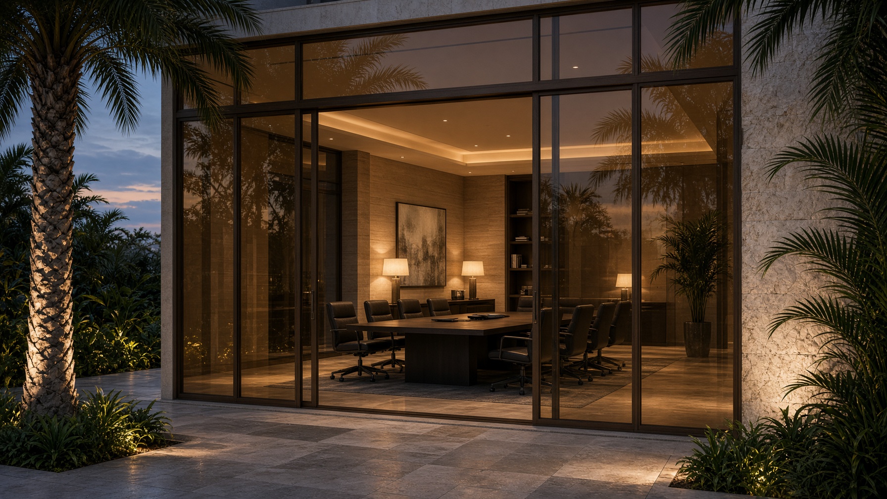 South Florida engineering office at dusk