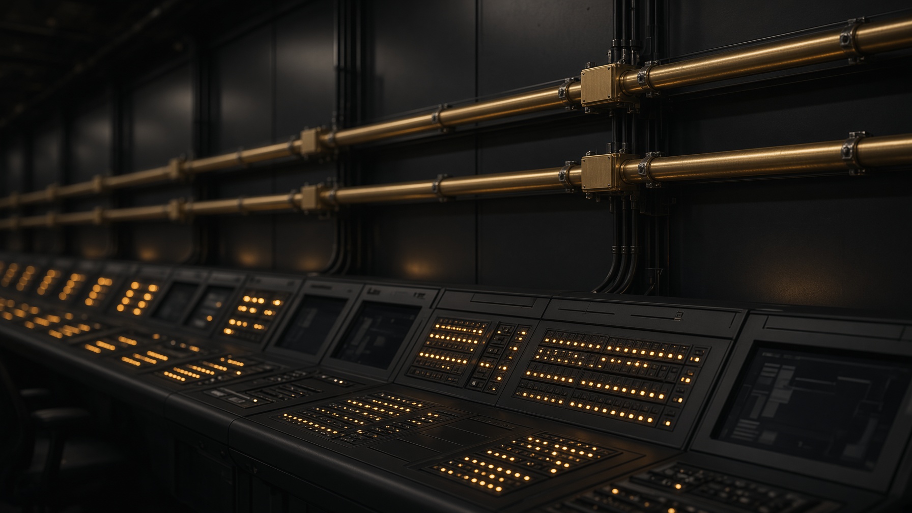 Empty industrial operations gallery with parallel cable trunks